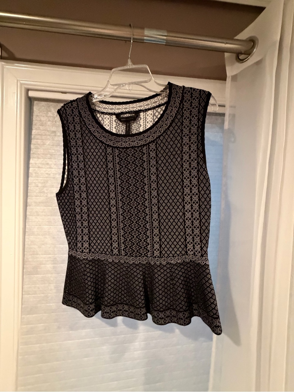 BCBGMaxAzria Black and Cream Sleeveless Peplum Tank